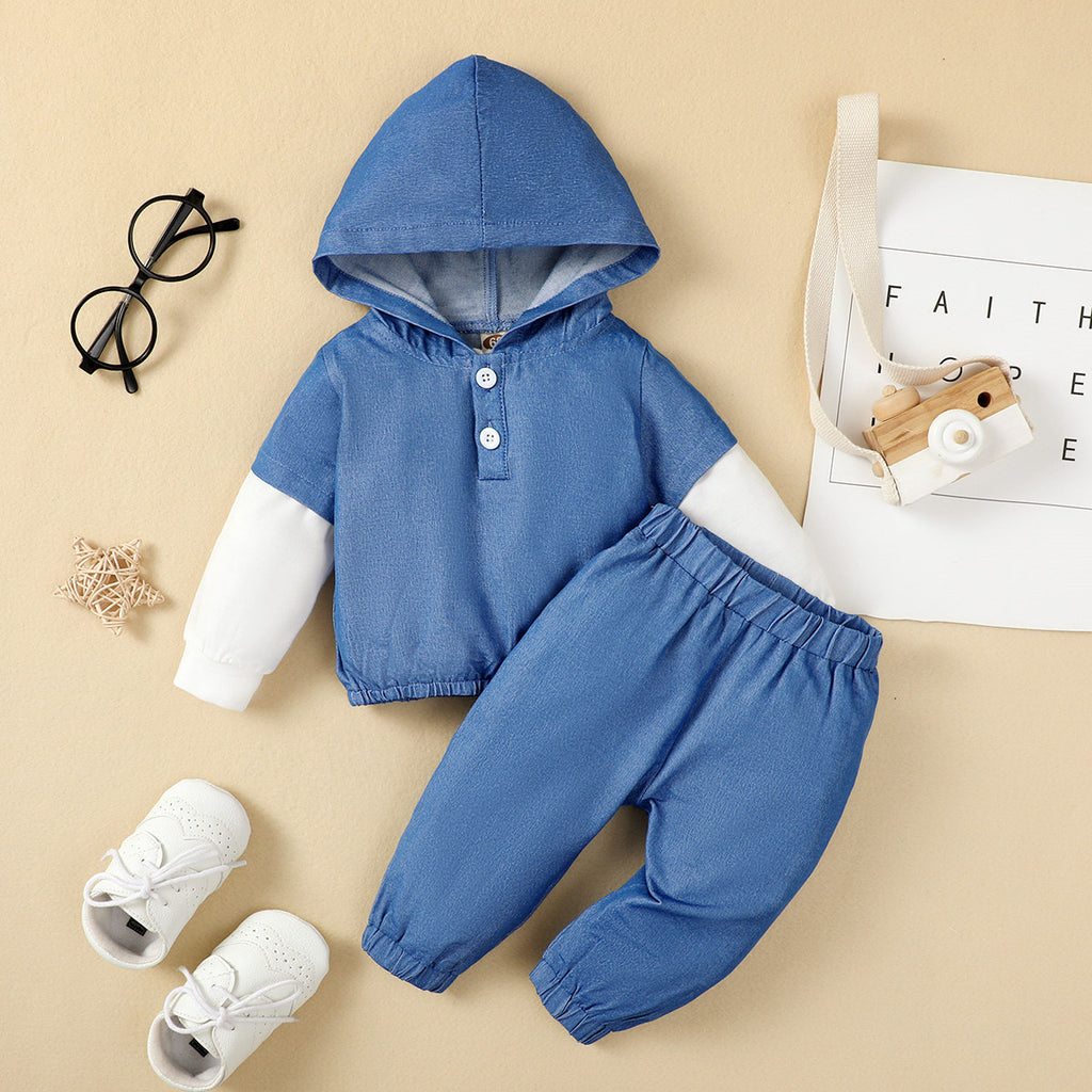 Wholesale Baby Casual Color-block Hooded Sweater & Pants in Bulk - PrettyKid