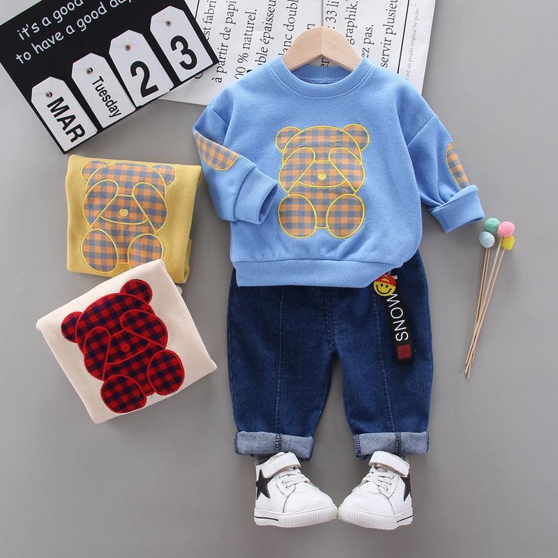 2-piece Bear Pattern Sweatshirts & Pants for Children Boy - PrettyKid