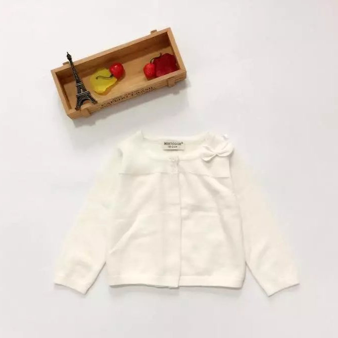 Bowknot Solid Color Cardigan Girl Baby Knitted Cardigans - PrettyKid