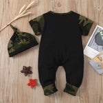 Baby Letter Graphic Camouflage Print Jumpsuit & Hat - PrettyKid