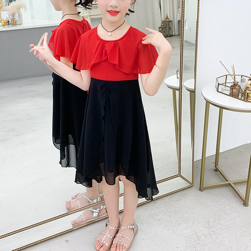 Kid Girl Red Chiffon Lrregular Skirt - PrettyKid