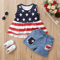 Toddler Girl Sleeveless Top & Denim Shorts - PrettyKid