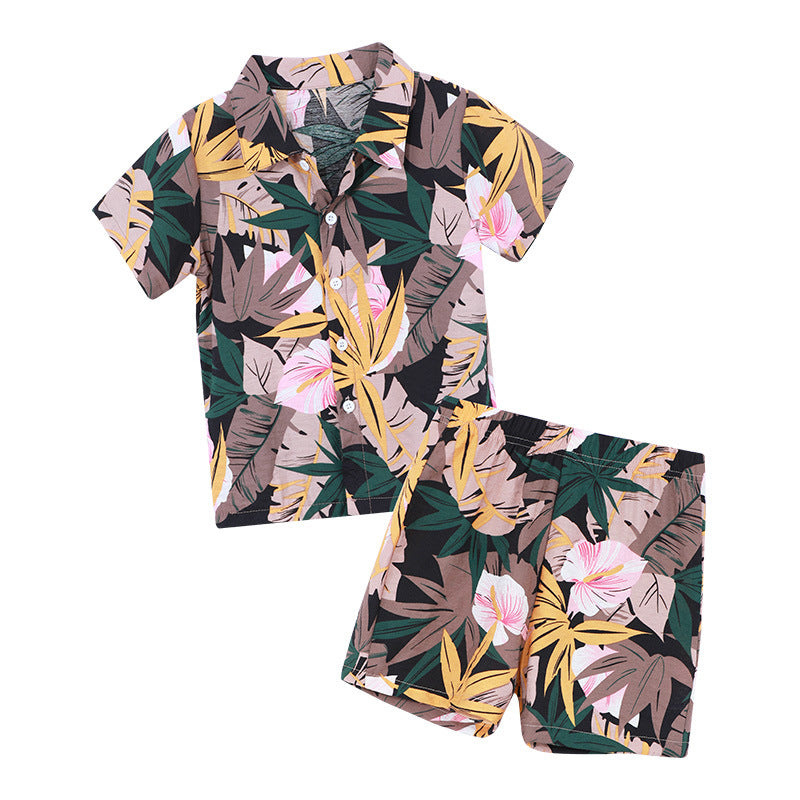 18M-6Y Toddler Boys Sets Beach Tropical Print Shirts & Shorts Wholesale Boy Clothes - PrettyKid