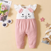 Baby Girl Cartoon Animal Pattern Ruffle Armhole Jumpsuit - PrettyKid