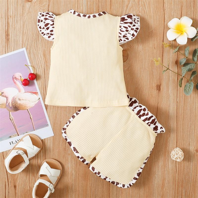 Baby Girl Ruffle Armhole Leopard Print Top & Ribbed Shorts - PrettyKid