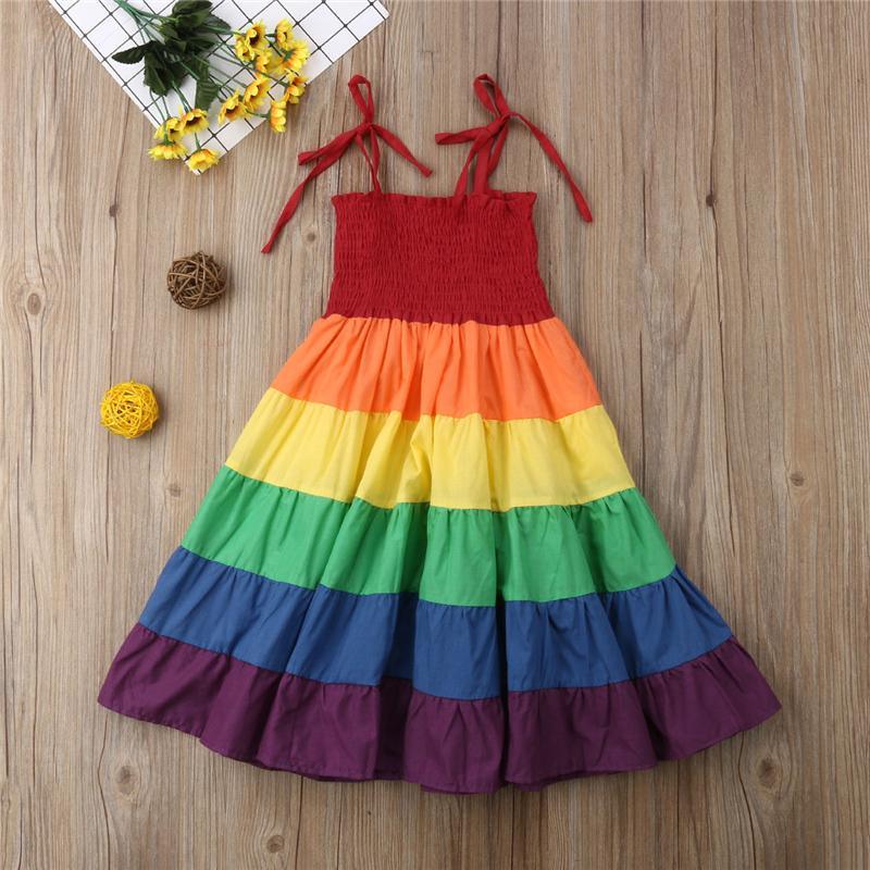 Girls Suspenders Rainbow Dress - PrettyKid