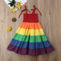 Girls Suspenders Rainbow Dress - PrettyKid