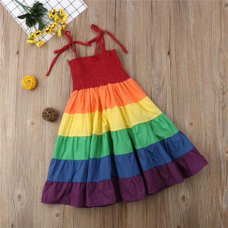 Girls Suspenders Rainbow Dress - PrettyKid