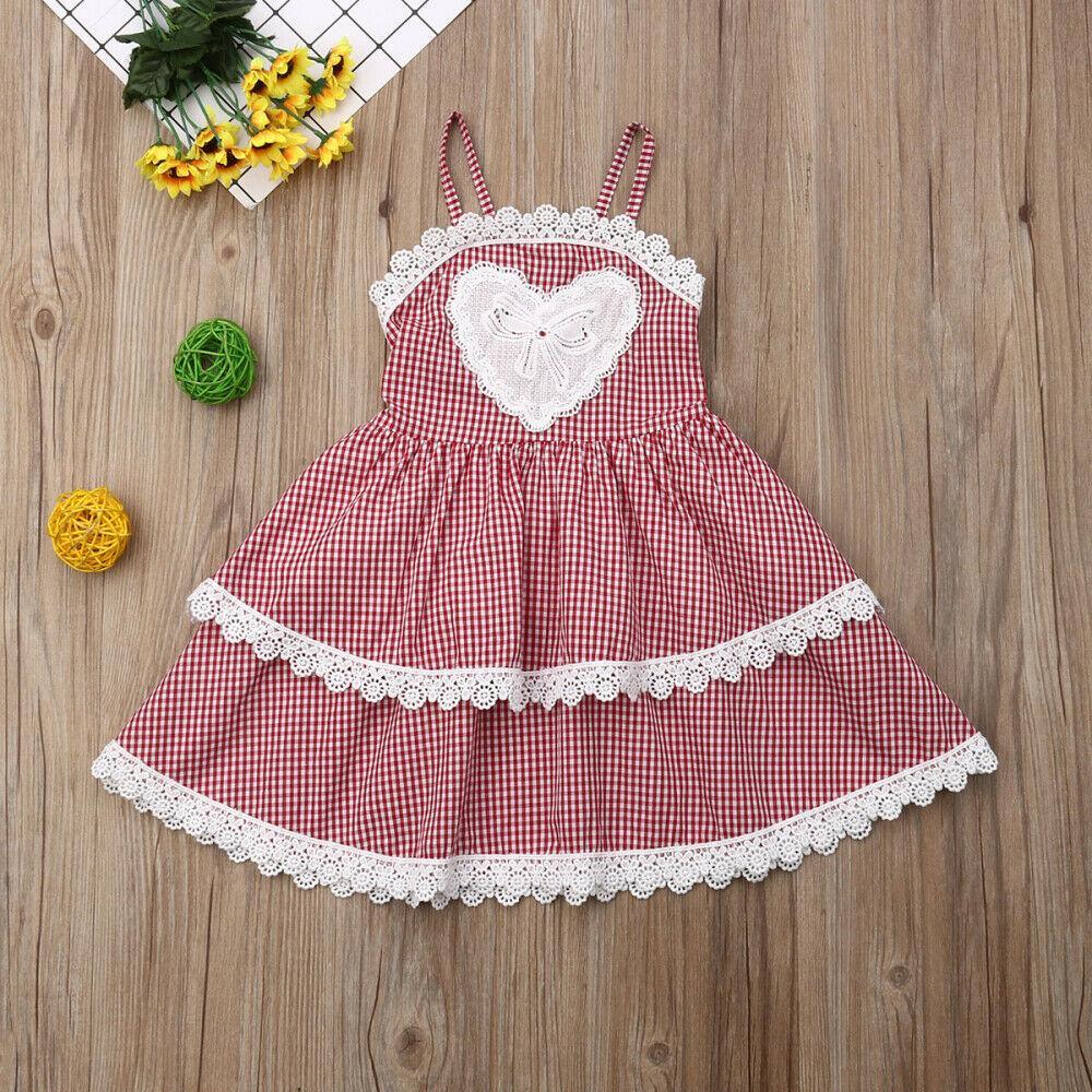 Toddler Girls Plaid Love Tutu Cake Skirt Suspender Lace Dress - PrettyKid