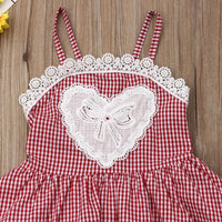 Toddler Girls Plaid Love Tutu Cake Skirt Suspender Lace Dress - PrettyKid