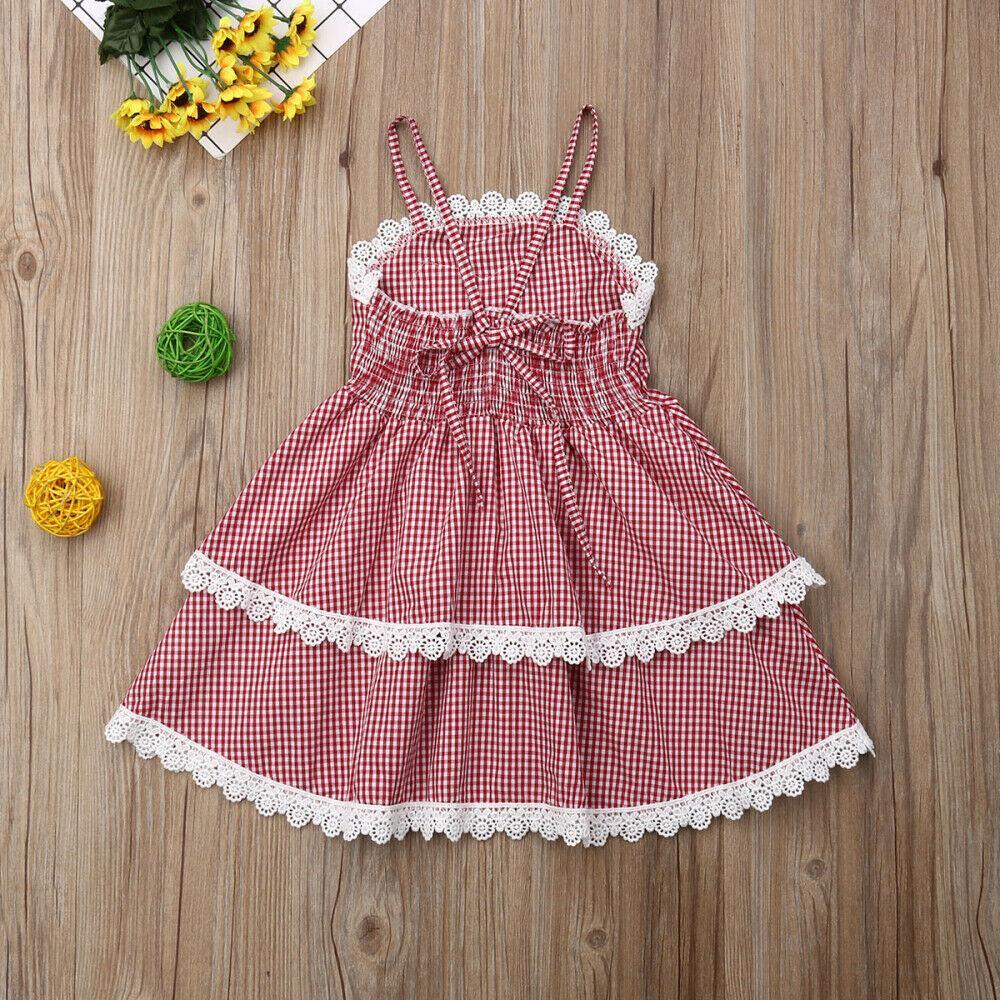 Toddler Girls Plaid Love Tutu Cake Skirt Suspender Lace Dress - PrettyKid