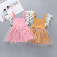 New Summer Girls' Suspender Lace Splice Mesh Dress - PrettyKid