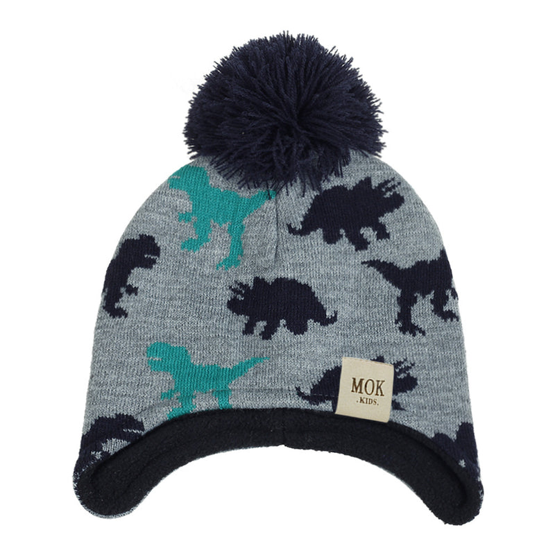 Winter Children's Ear Protection Hat Dinosaur Print Pullover Plush Wool Cap - PrettyKid
