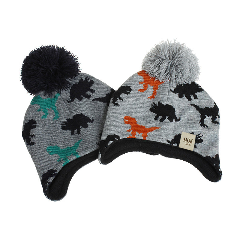 Winter Children's Ear Protection Hat Dinosaur Print Pullover Plush Wool Cap - PrettyKid