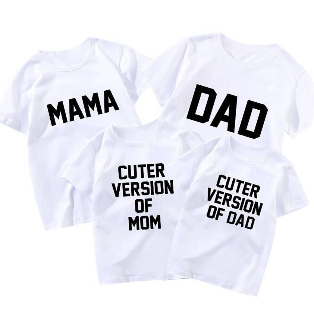 COTTNBABY Letter Print Cuter Version of Dad Mama White T-shirt - PrettyKid