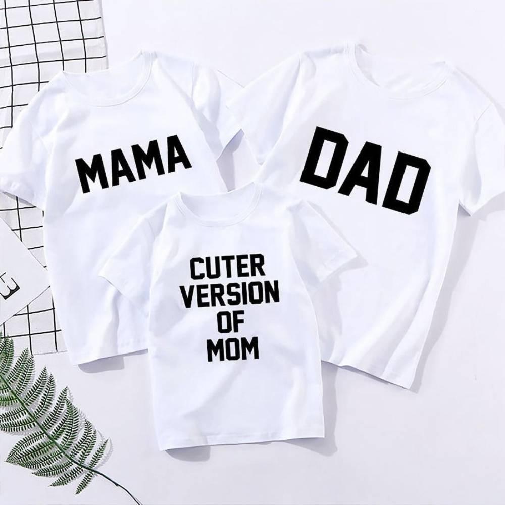 COTTNBABY Letter Print Cuter Version of Dad Mama White T-shirt - PrettyKid