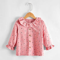 Toddler Kids Girls Solid Star Printed Baby Collar Flare Sleeve Shirt Top - PrettyKid