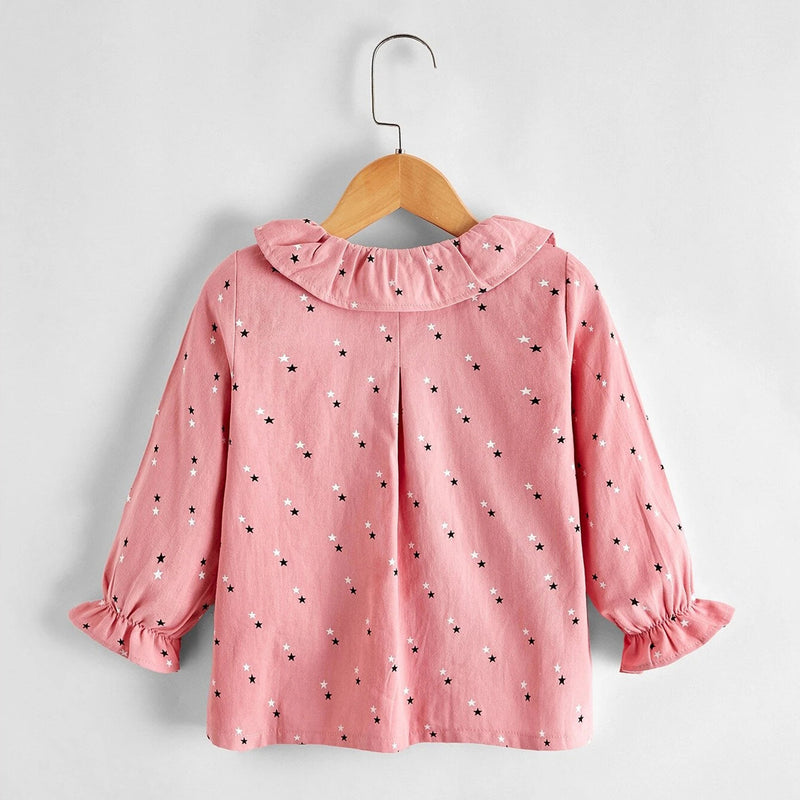 Toddler Kids Girls Solid Star Printed Baby Collar Flare Sleeve Shirt Top - PrettyKid