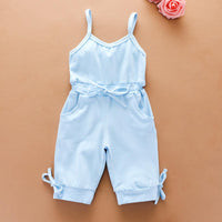 Toddler Kids Girl Solid Cotton Suspender Bow Jumpsuit Pants - PrettyKid