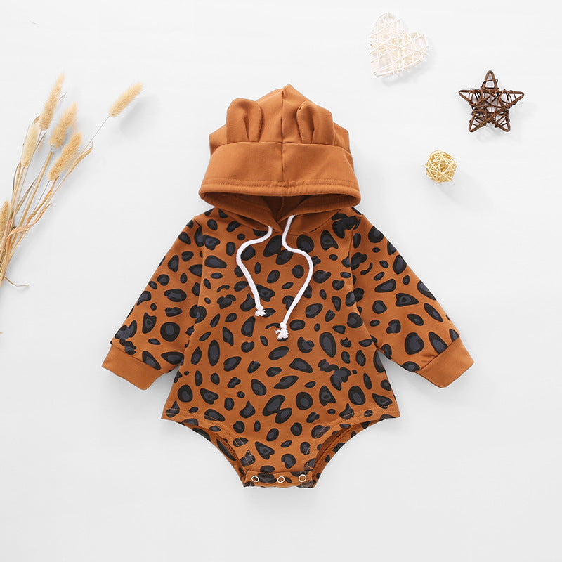 Baby Boys Girls Leopard Hoodie Long Sleeve Jumpsuit - PrettyKid