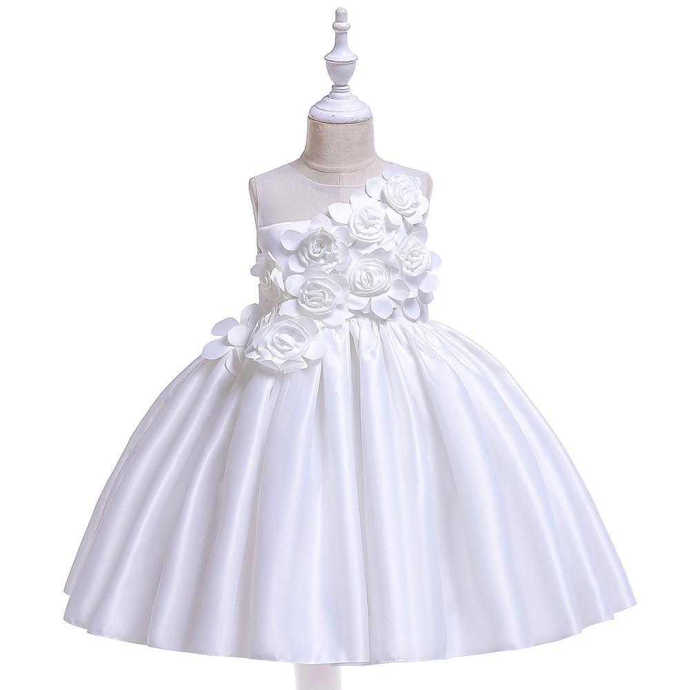 Girl Flower Solid Color Princess Dress - PrettyKid