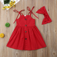 Toddler Girl Solid Color Suspender Dress & Headband - PrettyKid