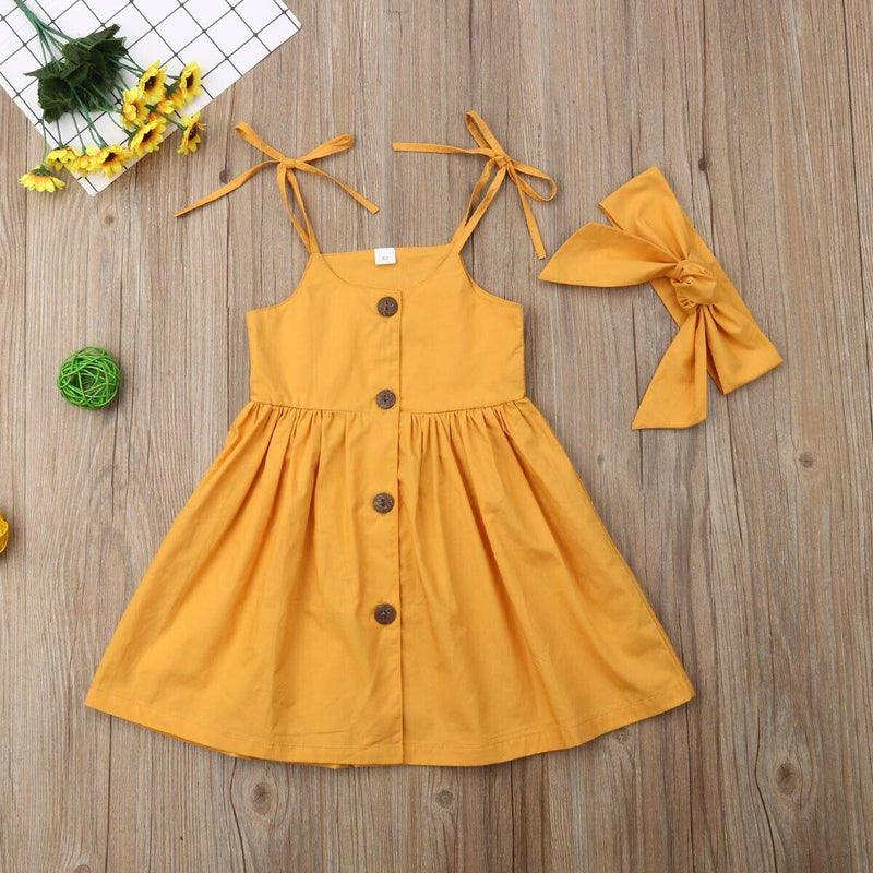 Toddler Girl Solid Color Suspender Dress & Headband - PrettyKid