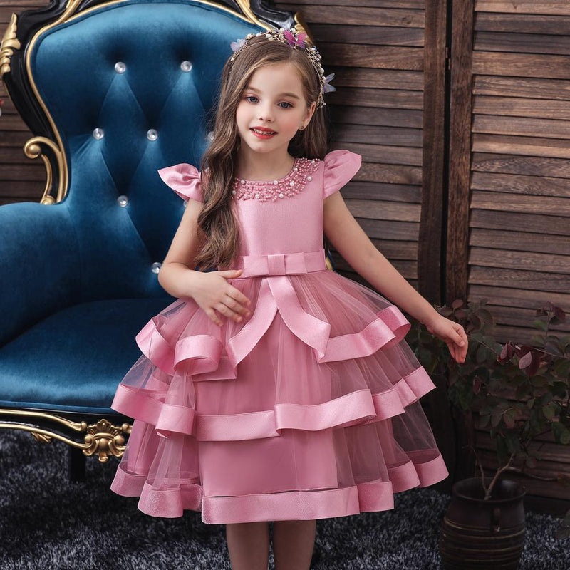 Girl Princess Flying Sleeves Performance Dress - PrettyKid