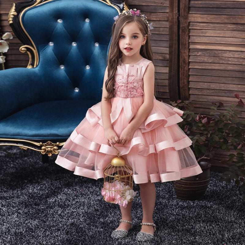 Girls' Prom Embroidered Dress Girls' Princess Dress Performance Dress - PrettyKid