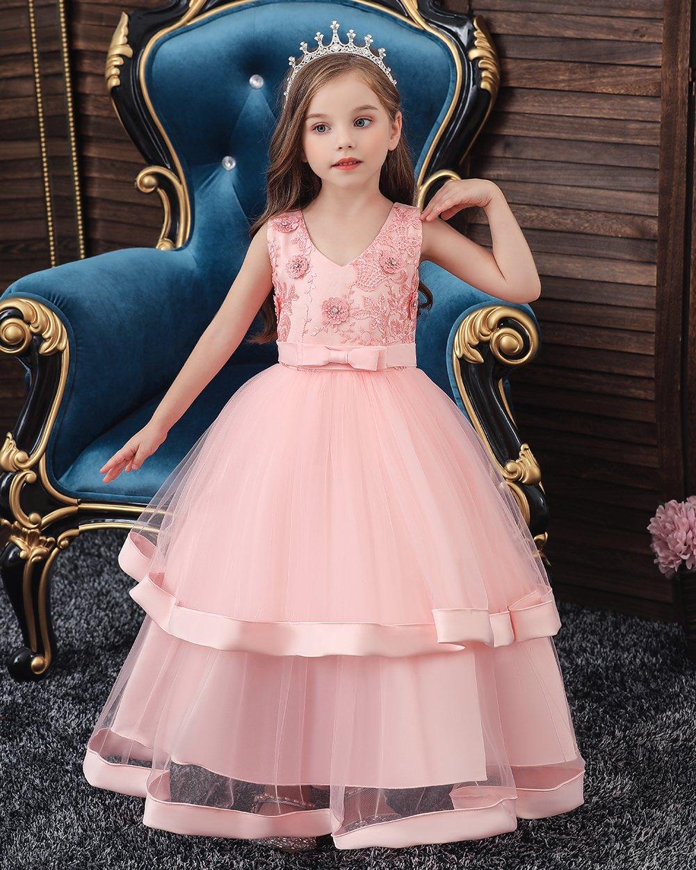 Long girl's dress princess dress wedding dress girls performance dress - PrettyKid