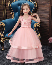 Long girl's dress princess dress wedding dress girls performance dress - PrettyKid