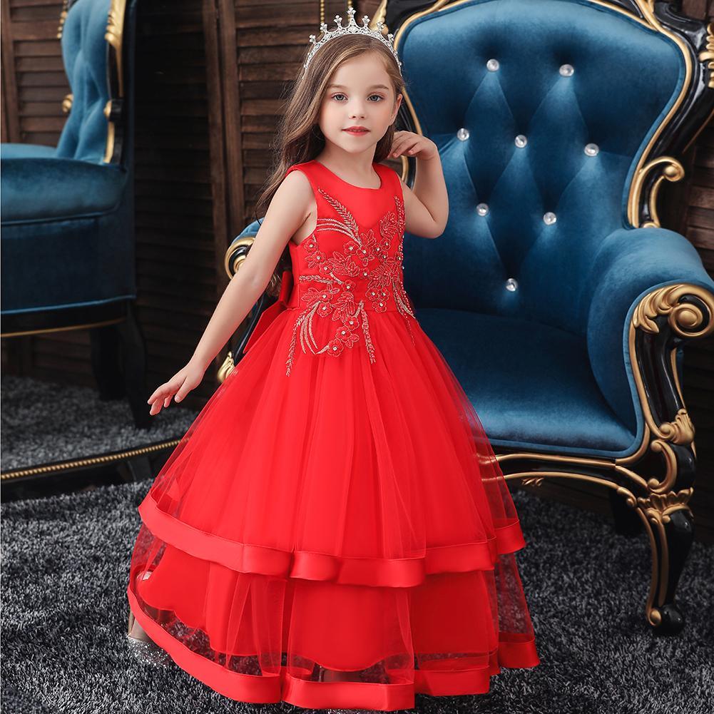 COTTNBABY Beautiful Girl Embroidered Long Princess Performance Dress - PrettyKid