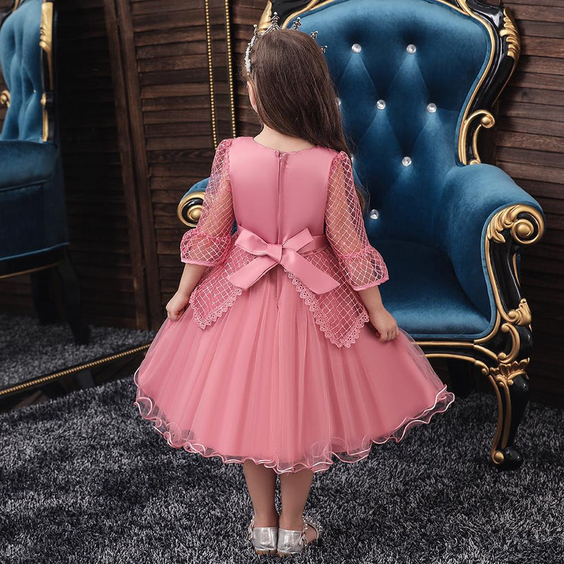Girls' Dress Princess Dress Lace Half Sleeve Performance Clothes - PrettyKid