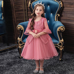 Girls' Dress Princess Dress Lace Half Sleeve Performance Clothes - PrettyKid