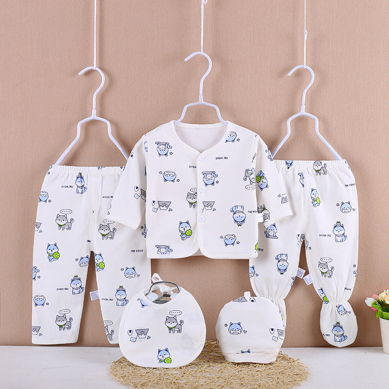 Newborn Solid Color Cartoon Print Cotton 5PCS Baby Apparel Gift Box Newborn Baby Clothes Wholesale - PrettyKid