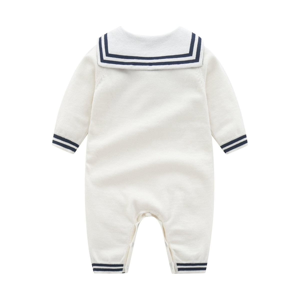 Baby Boys Girls Navy Collar Solid Color Knitted Long-sleeved Jumpsuit - PrettyKid