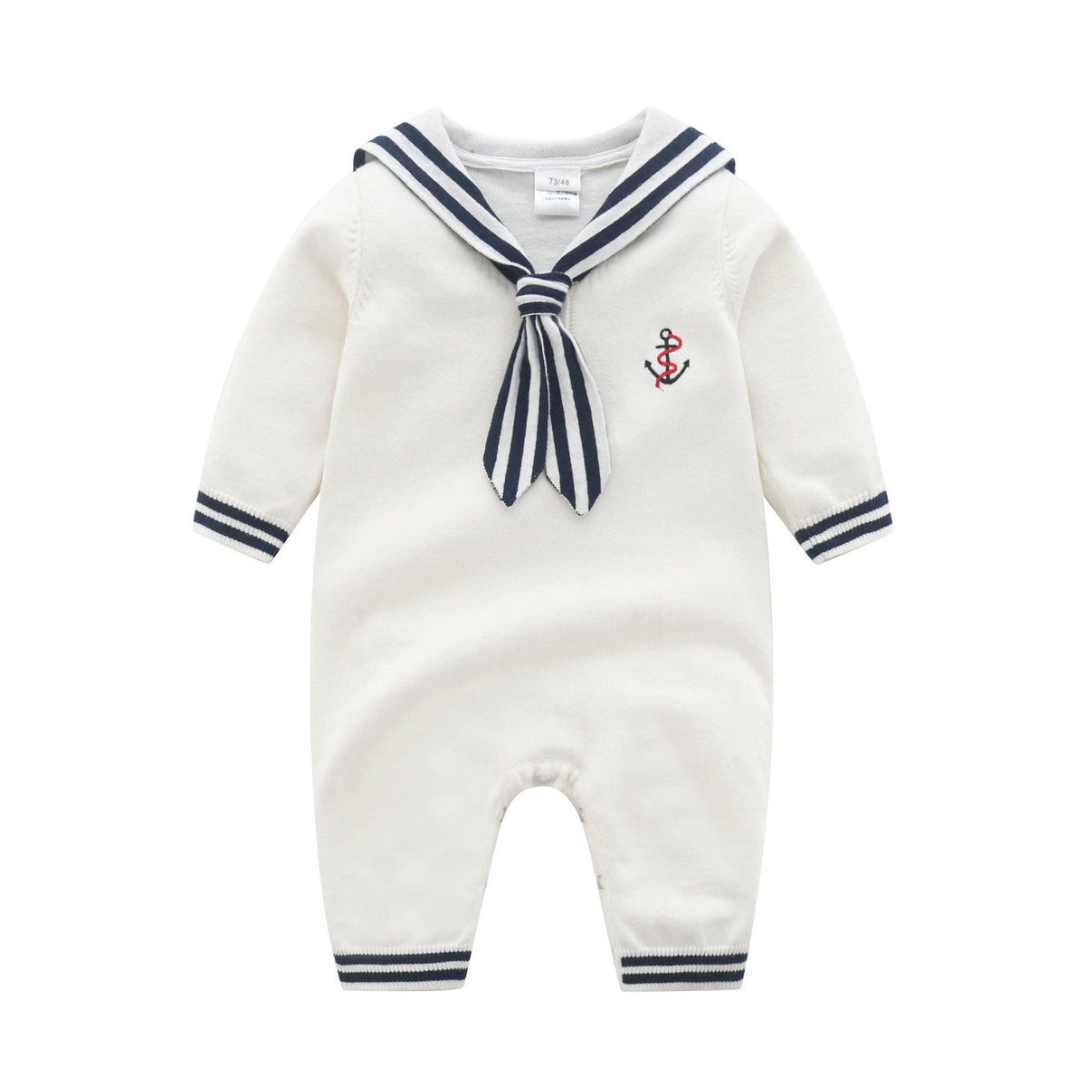 Baby Boys Girls Navy Collar Solid Color Knitted Long-sleeved Jumpsuit - PrettyKid