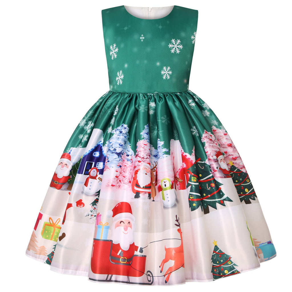 Christmas Santa Print Wholesale Girls Dresses - PrettyKid