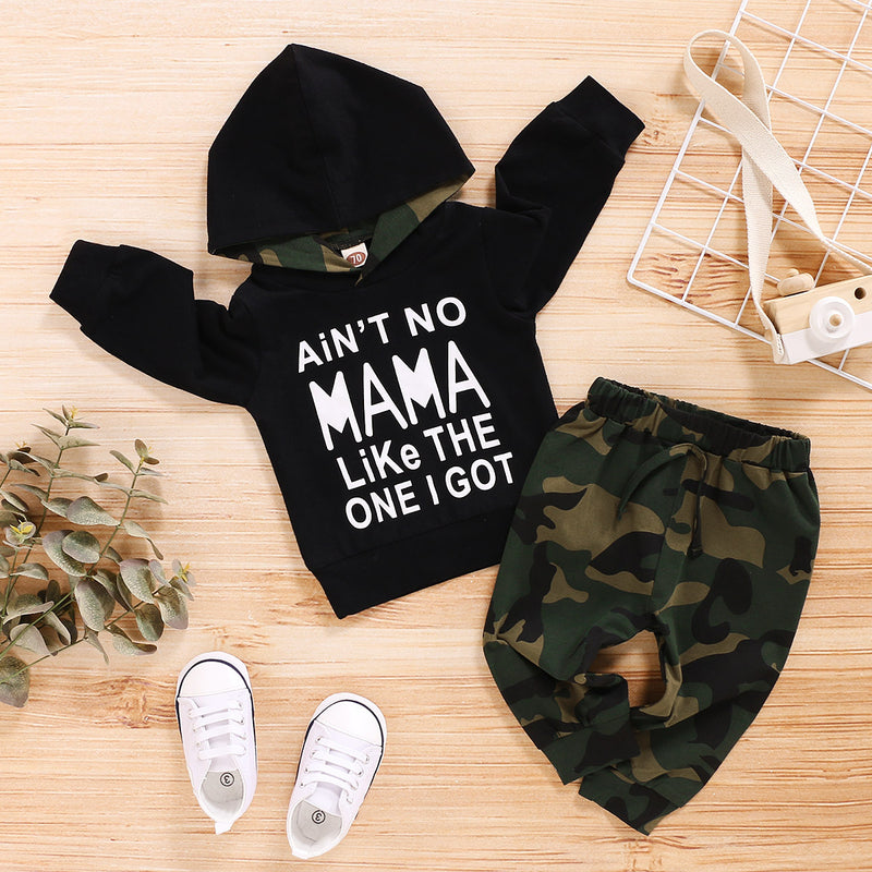 Toddler Boys Mama‘s Boys Letter Printed Long Sleeve Top Camouflage Pants Set - PrettyKid