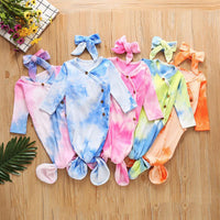 Baby Knitted Tie Dyed Baby Sleeping Bag Headband Set - PrettyKid