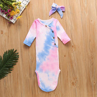 Baby Knitted Tie Dyed Baby Sleeping Bag Headband Set - PrettyKid