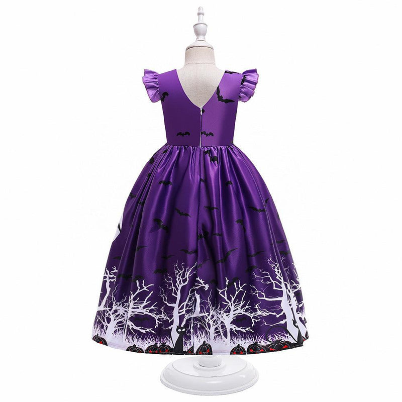 Kids Girls V-neck Short Sleeve Halloween Dress Bulk Childrens Clothing Suppliers - PrettyKid