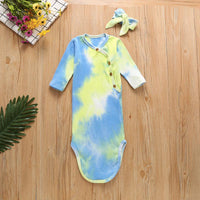 Baby Knitted Tie Dyed Baby Sleeping Bag Headband Set - PrettyKid