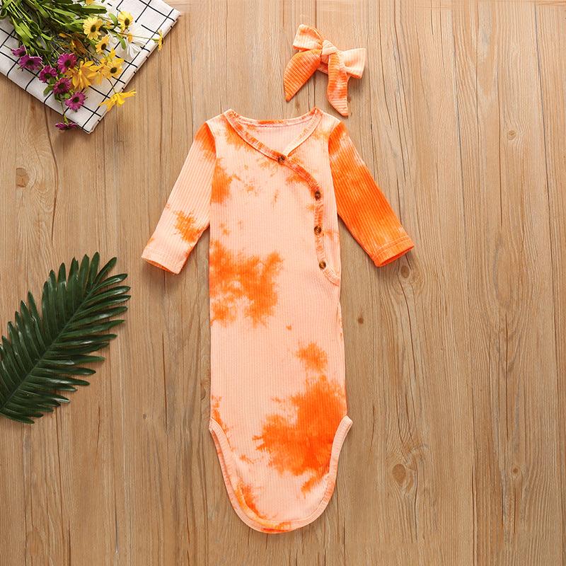 Baby Knitted Tie Dyed Baby Sleeping Bag Headband Set - PrettyKid