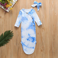 Baby Knitted Tie Dyed Baby Sleeping Bag Headband Set - PrettyKid