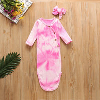 Baby Knitted Tie Dyed Baby Sleeping Bag Headband Set - PrettyKid