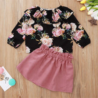 Toddler Girls Floral Printed Long Sleeve Top & Skirt Wholesale Girls - PrettyKid