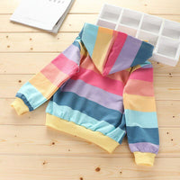 Toddler Kids Girls' Rainbow Striped Hooded Sweatshirt Cardigan Coat - PrettyKid