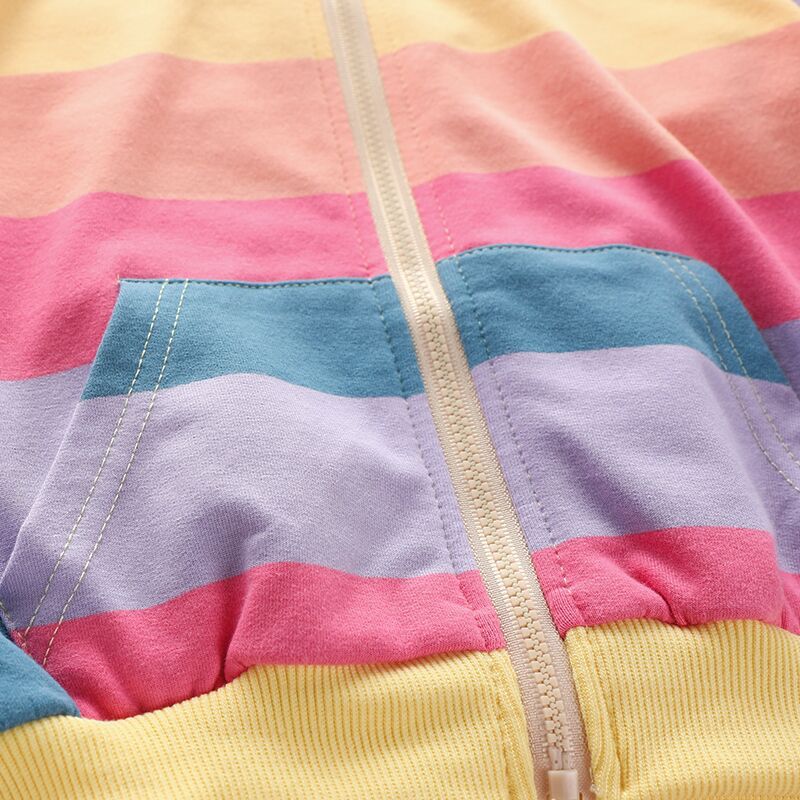 Toddler Kids Girls' Rainbow Striped Hooded Sweatshirt Cardigan Coat - PrettyKid