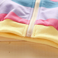 Toddler Kids Girls' Rainbow Striped Hooded Sweatshirt Cardigan Coat - PrettyKid